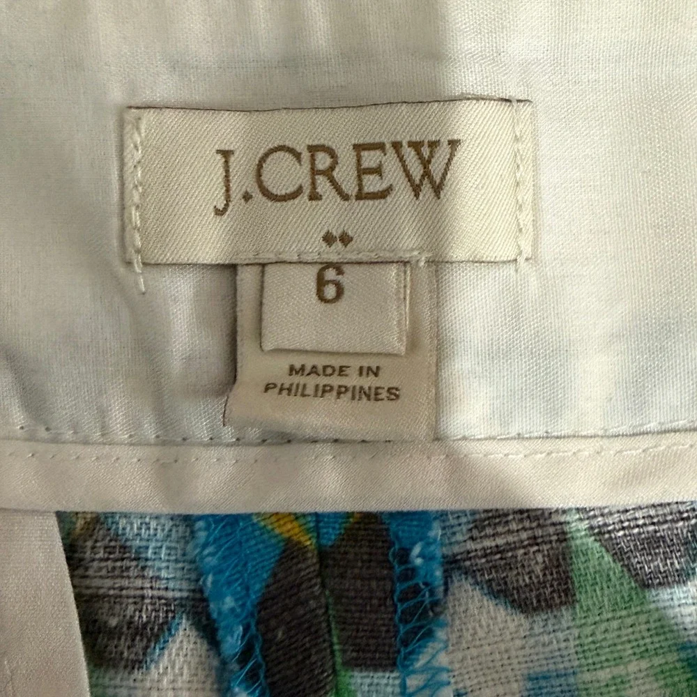 J.Crew Women Blue Green Geometric Diamond Print Pleated High Rise Shorts Size 6